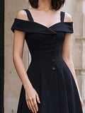 Off-Shoulder Midi Dress Fitted Formal Sleeveless 3