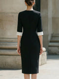 Pencil Midi Dress Split V-Neck Double-Breasted Contrast Cuff 2
