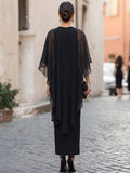 Chiffon Maxi Dress Ruffle Slit Cape Overlay 5