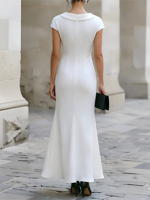 Flared Maxi Dress Cowl Neck Cap Sleeve