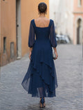 A-Line Midi Dress Chiffon Square Neck High-Low Hem 5