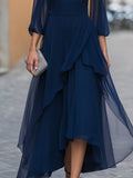 A-Line Midi Dress Chiffon Square Neck High-Low Hem 4