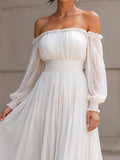 Off-Shoulder Chiffon Maxi Dress Flowy Fit 2