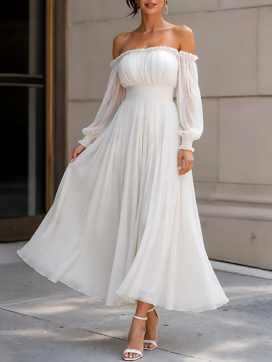Off-Shoulder Chiffon Maxi Dress Flowy Fit
