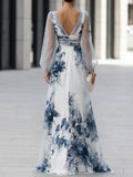 Printed Maxi Dress Sheer Mesh Front Slit 4