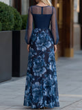 Floral Print Maxi Dress Ruched Bodice Sheer Mesh 5