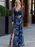 Floral Print Maxi Dress Ruched Bodice Sheer Mesh 2