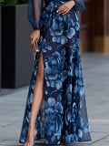 Floral Print Maxi Dress Ruched Bodice Sheer Mesh 4
