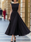 Chiffon Pleated A-Line Midi Dress Sleeveless 1