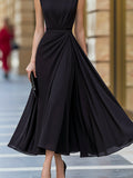 Chiffon Pleated A-Line Midi Dress Sleeveless 4
