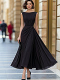 Chiffon Pleated A-Line Midi Dress Sleeveless 2