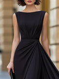 Chiffon Pleated A-Line Midi Dress Sleeveless 3