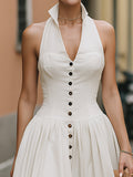 Midi Dress Halter Neck Button-Front Fitted 3