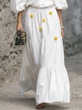 Women's White Cotton Blend Off-Shoulder Dress Set Puff Sleeve 3D Floral 4