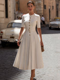 Crepe Midi Dress Button Front Belted Waist Vintage 2