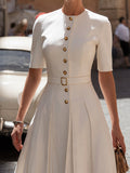 Crepe Midi Dress Button Front Belted Waist Vintage 3