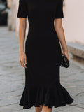 Flared Hem Midi Dress Short Sleeve Fitted 4