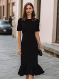 Flared Hem Midi Dress Short Sleeve Fitted 2