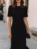 Flared Hem Midi Dress Short Sleeve Fitted 3