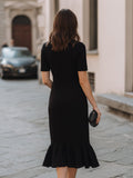 Flared Hem Midi Dress Short Sleeve Fitted 5
