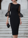 Fitted Midi Dress Sheer Sleeve Tailored 1