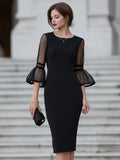 Fitted Midi Dress Sheer Sleeve Tailored 2