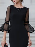 Fitted Midi Dress Sheer Sleeve Tailored 3