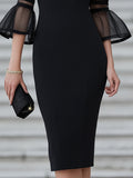 Fitted Midi Dress Sheer Sleeve Tailored 4