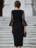 Fitted Midi Dress Sheer Sleeve Tailored 5