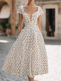 Polka Dot Fit-and-Flare Midi Dress Vintage Style 1