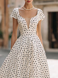 Polka Dot Fit-and-Flare Midi Dress Vintage Style 3