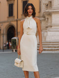 Halter-Neck Belted Midi Dress 2