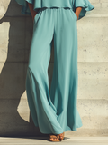 Women's Turquoise Off-Shoulder Top and Wide Leg Pants Set Flared Sleeve 4