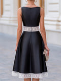 Satin Midi Dress Fit-and-Flare Lace Trim Sleeveless 4