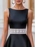 Satin Midi Dress Fit-and-Flare Lace Trim Sleeveless 2