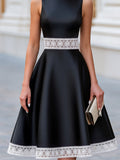 Satin Midi Dress Fit-and-Flare Lace Trim Sleeveless 3
