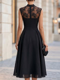 A-Line Midi Dress Lace Neck Organza Overlay 4