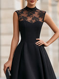 A-Line Midi Dress Lace Neck Organza Overlay 2
