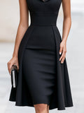 Satin Midi Dress Sleeveless High Lace Neck 3