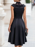 Satin Midi Dress Sleeveless High Lace Neck 4