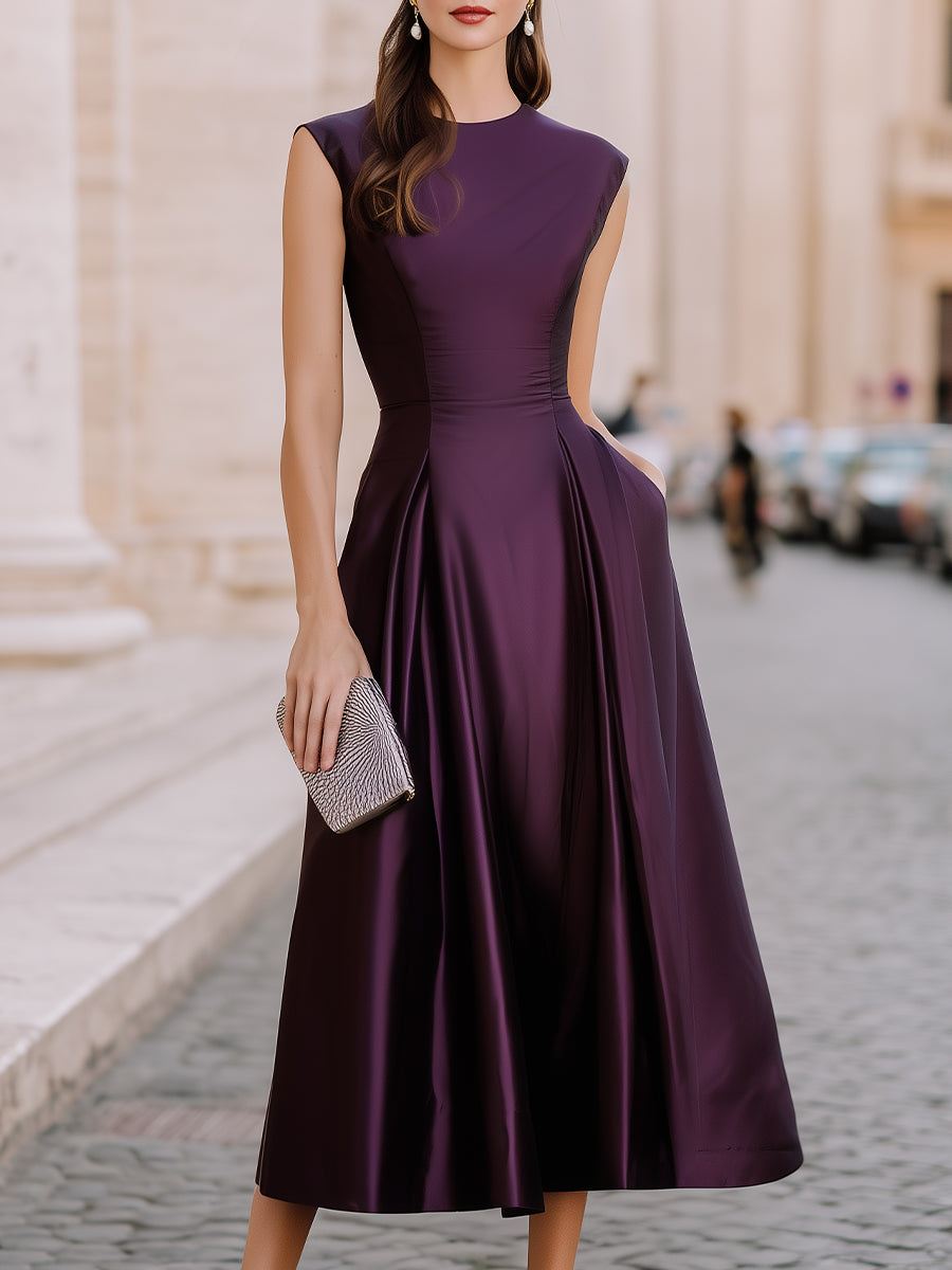 A-Line Midi Dress Cap Sleeve Fitted