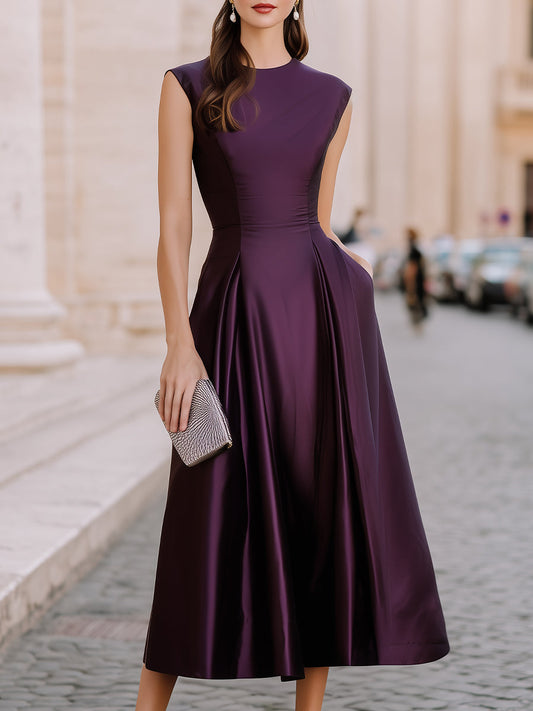 Cap-Sleeve Fitted A-Line Midi Dress