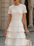 Tiered Ruffle Midi Dress Round Neck Short Sleeve 3