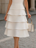 Tiered Ruffle Midi Dress Round Neck Short Sleeve 4