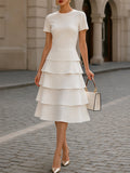 Tiered Ruffle Midi Dress Round Neck Short Sleeve 1