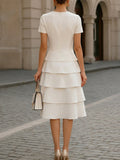 Tiered Ruffle Midi Dress Round Neck Short Sleeve 2