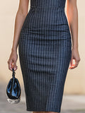 Sheath Midi Dress Pinstripe Halter Neck Fitted 2
