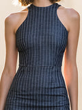 Sheath Midi Dress Pinstripe Halter Neck Fitted 4