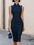 Fitted Sheath Midi Dress Sleeveless High Neck 1