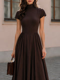 Fit-and-Flare Midi Dress Mock Neck Short Sleeve 3